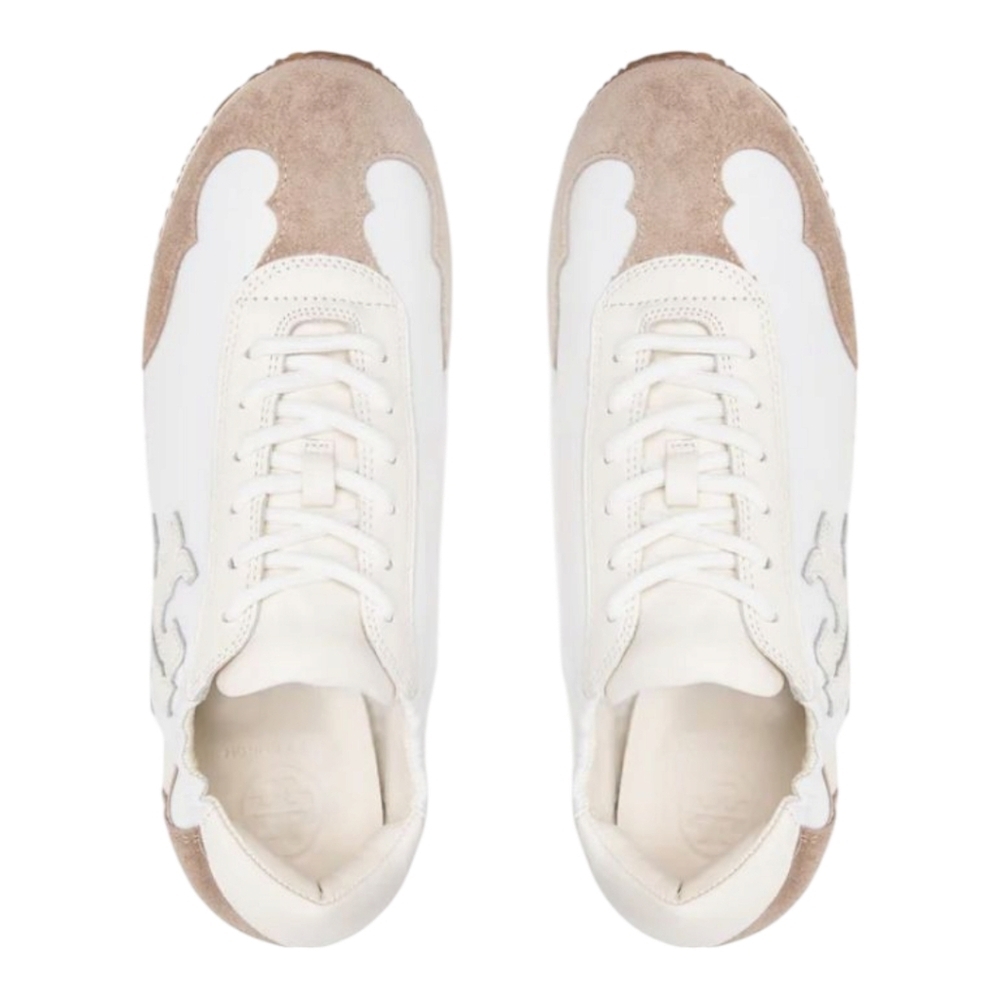 Tory Burch Cerbiatto Suede Leather Nylon Ivory/Tan Sneakers Size 7